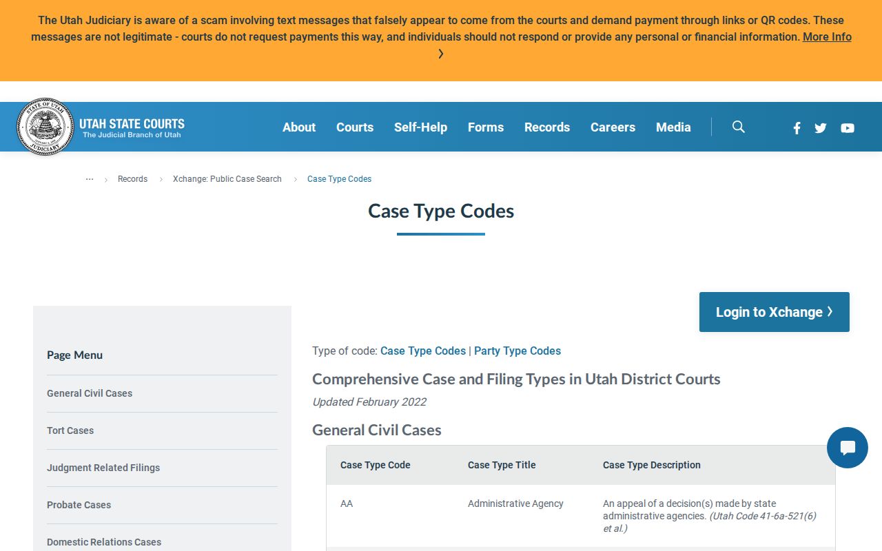 Utah County case lookup case-type code reference