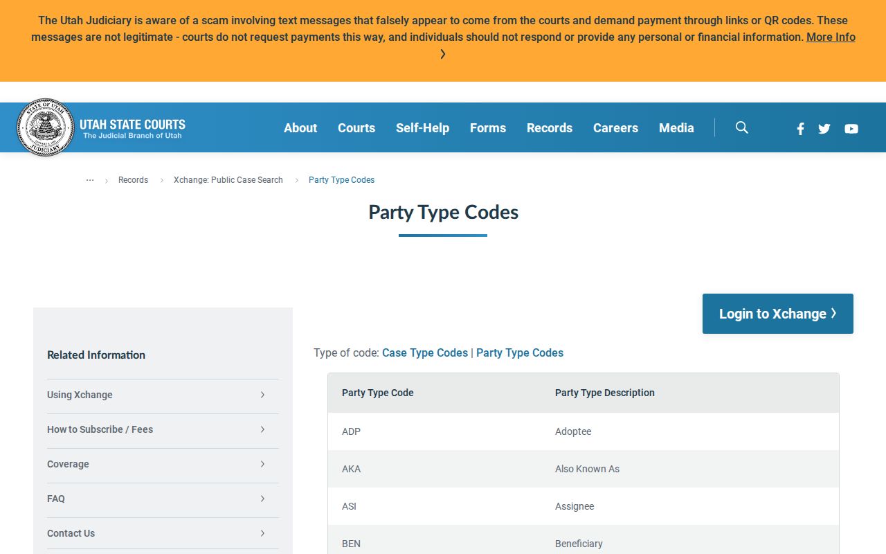 Utah County case lookup party-type code reference