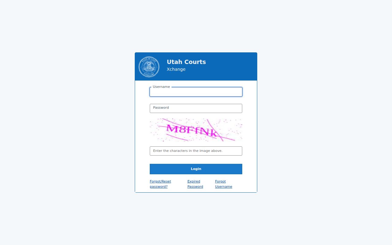Utah County case lookup Xchange account login screen