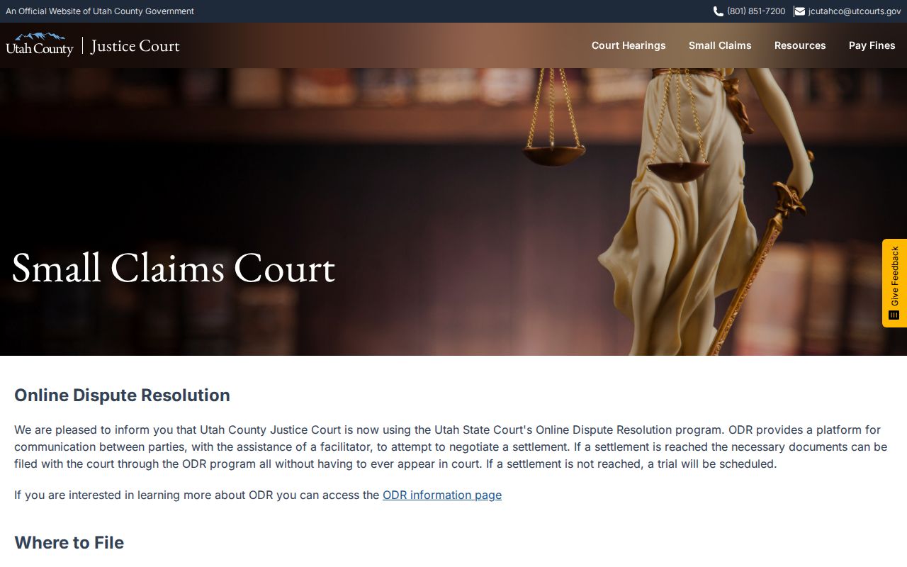 Utah County Justice Court small-claims limit and dispute resolution information