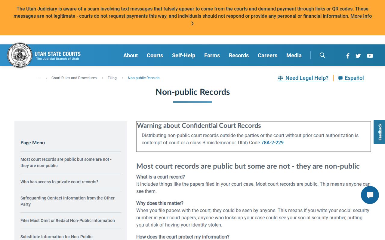 Utah County court record public private protected and sealed examples