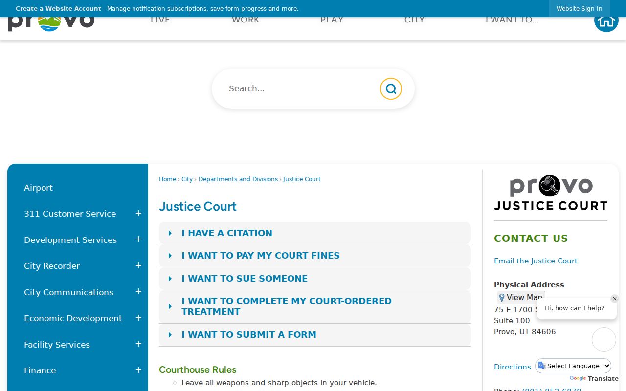 Provo docket search municipal Justice Court information