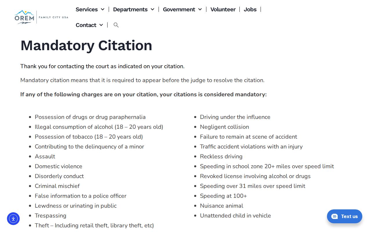 Orem docket search mandatory citation hearing workflow
